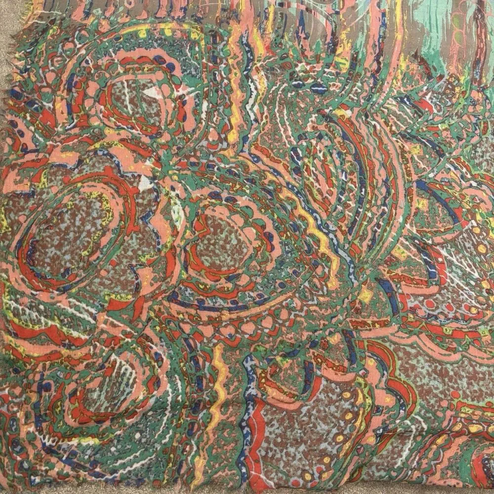 Vibrant Multi Color Paisley Abstract Scarf Large Square Lightweight Fringed